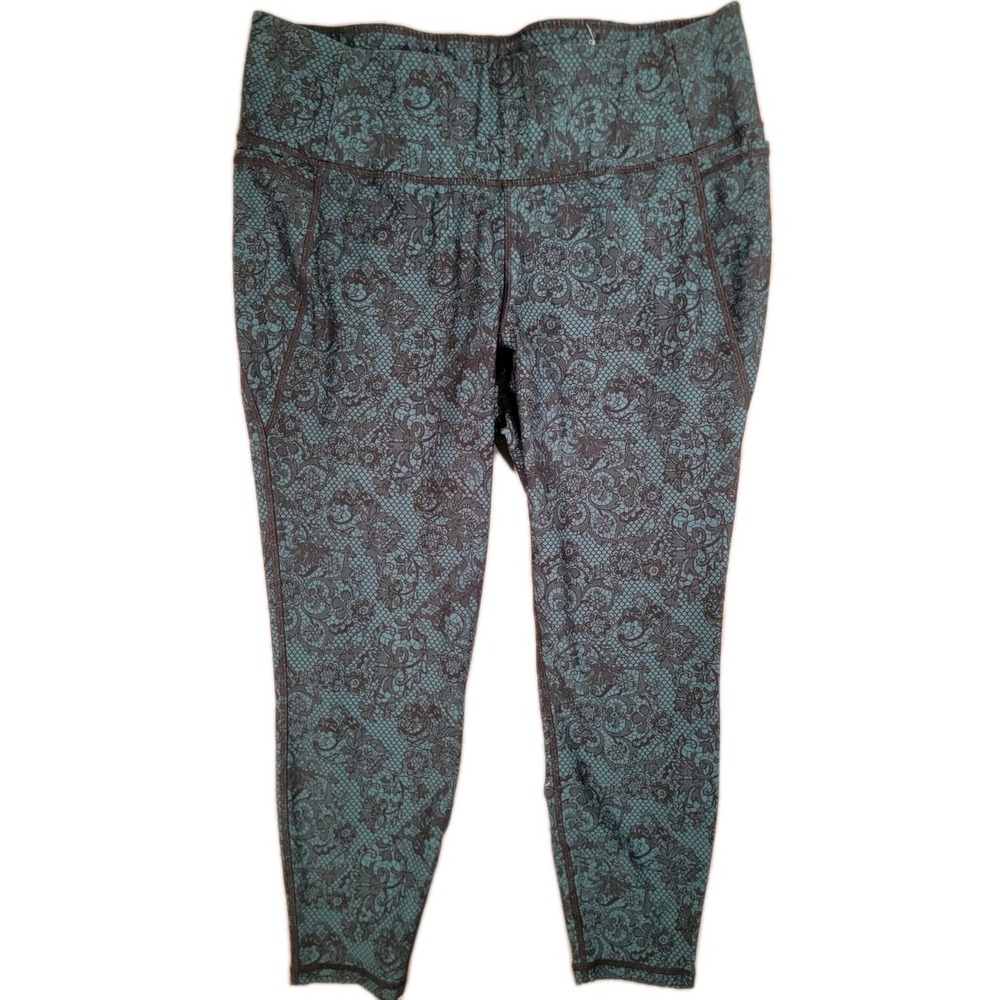 Livi Active Lane Bryant High Rise Leggings Teal Black Lace Print Plus Size 18/20